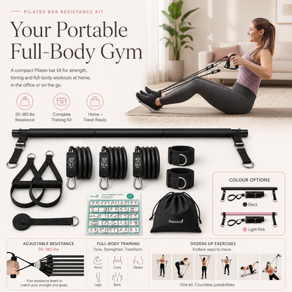 Pilates Bar Kit With 6 Resistance Bands Home Gym Fitness Training Workout Set