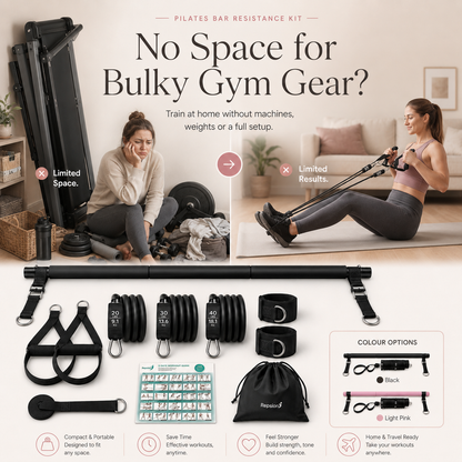 Pilates Bar Kit With 6 Resistance Bands Home Gym Fitness Training Workout Set