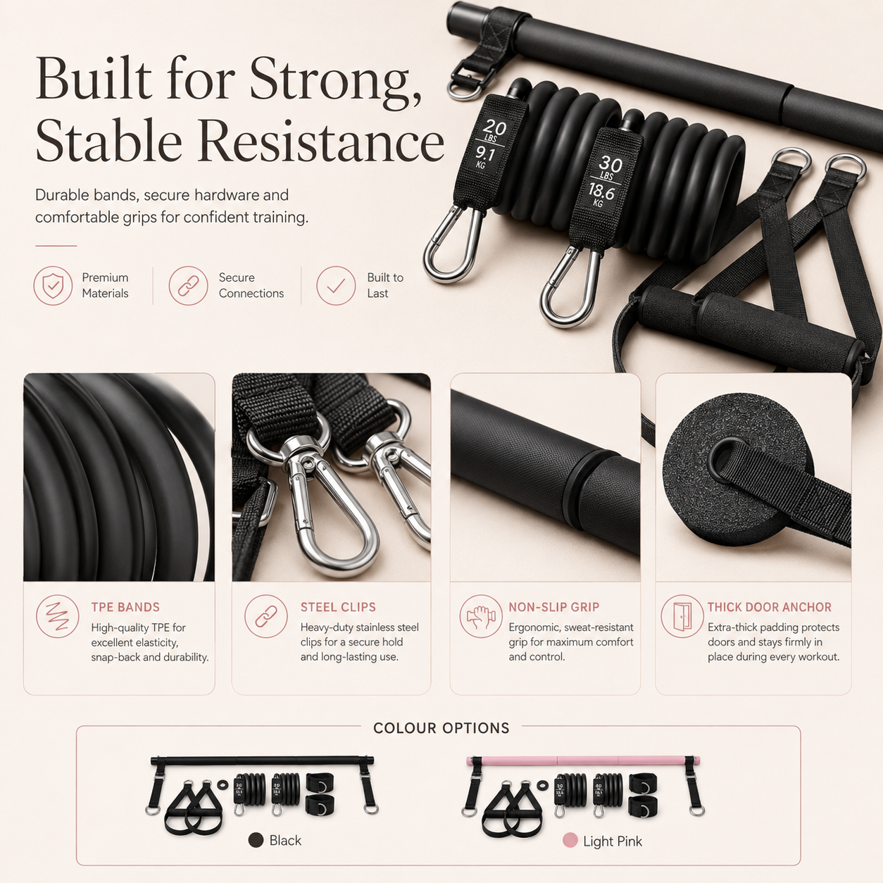 Pilates Bar Kit With 6 Resistance Bands Home Gym Fitness Training Workout Set