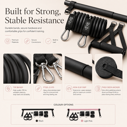 Pilates Bar Kit With 6 Resistance Bands Home Gym Fitness Training Workout Set