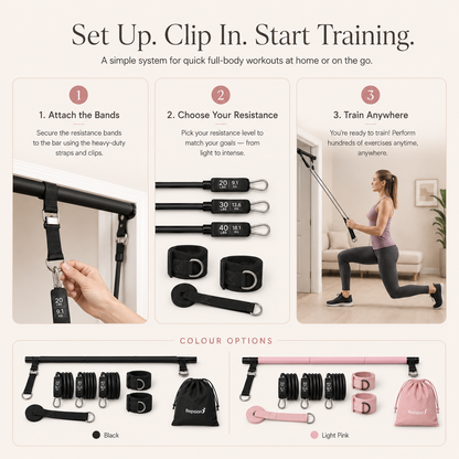 Pilates Bar Kit With 6 Resistance Bands Home Gym Fitness Training Workout Set