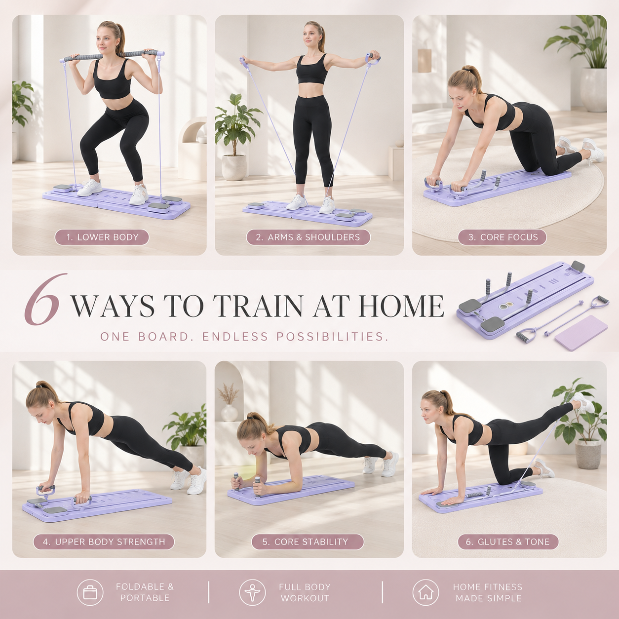 Home Pilates Board Set — Foldable Full-Body Trainer for Women