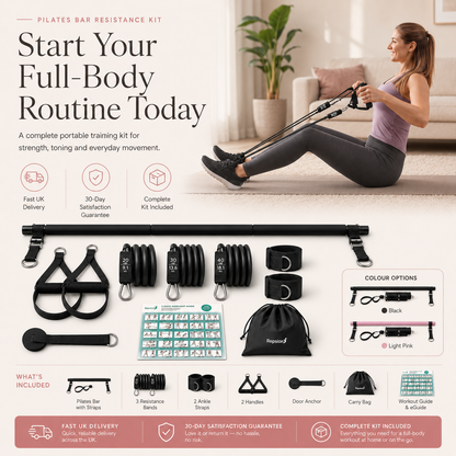 Pilates Bar Kit With 6 Resistance Bands Home Gym Fitness Training Workout Set