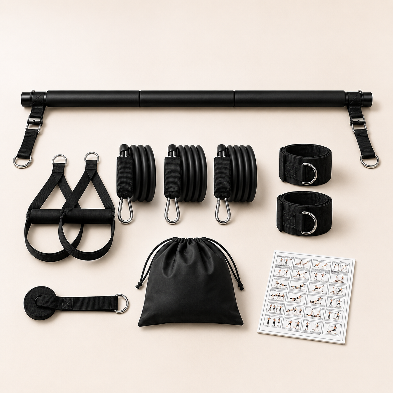 Pilates Bar Kit With 6 Resistance Bands Home Gym Fitness Training Workout Set