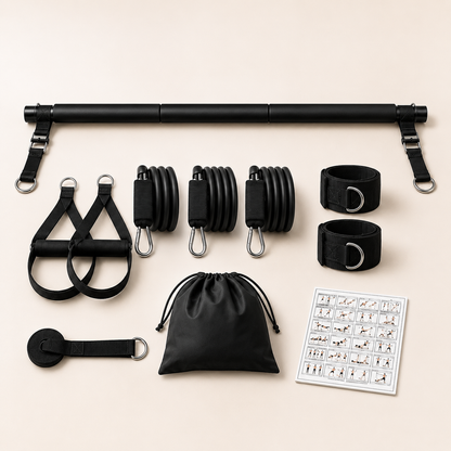Pilates Bar Kit With 6 Resistance Bands Home Gym Fitness Training Workout Set
