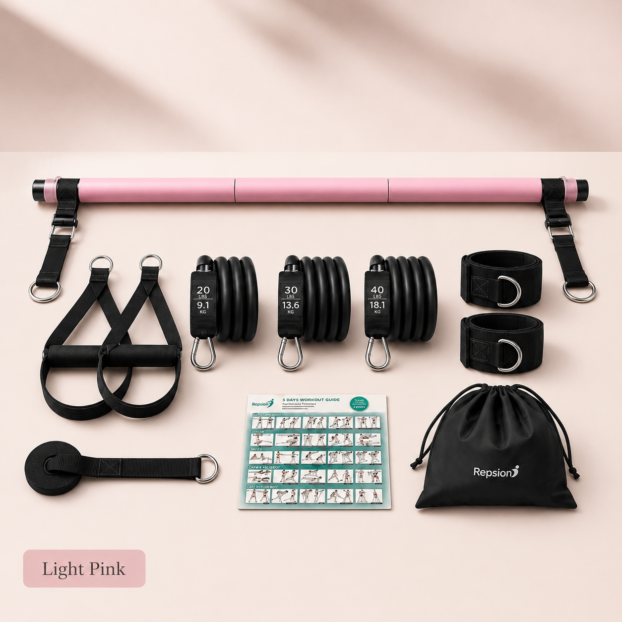 Pilates Bar Kit With 6 Resistance Bands Home Gym Fitness Training Workout Set